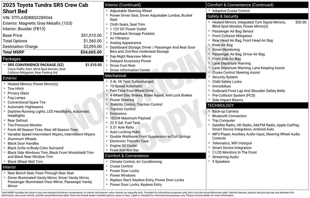 Used 2025 Toyota Tundra SR5 w/ SR5 Convenience Package AWD/4WD image 9