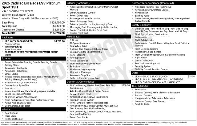 Certified 2026 Cadillac Escalade ESV Platinum Sport w/ LPO, ONYX Package AWD/4WD image 34