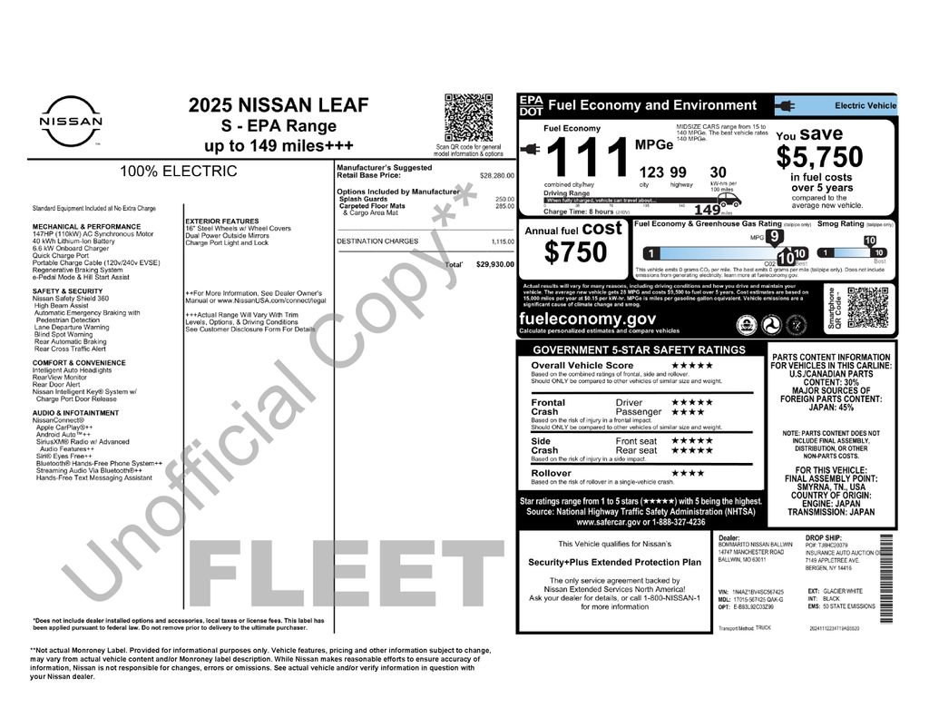Used 2025 Nissan Leaf S FWD image 7