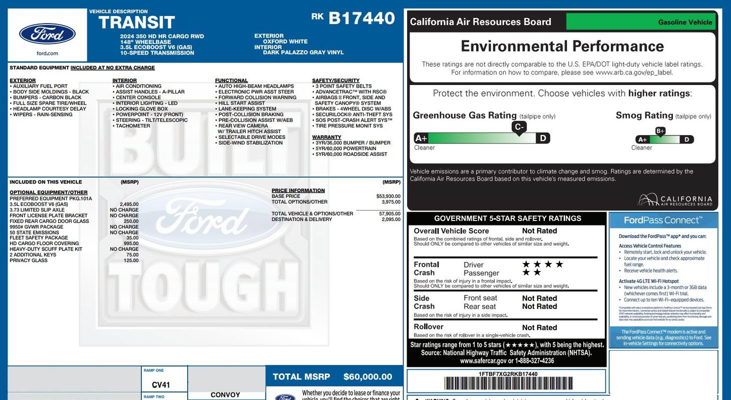 Used 2024 Ford Transit 350 148 High Roof Extended w/ Fleet Safety Package RWD image 10