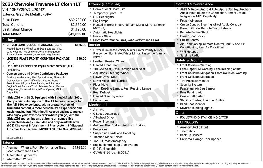 Used 2020 Chevrolet Traverse LT w/ Driver Confidence II Package image 12