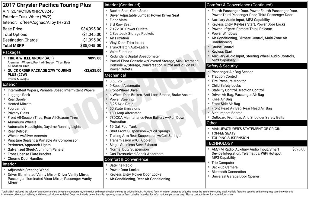 Used 2017 Chrysler Pacifica Touring Plus w/ Tire & Wheel Group FWD image 10