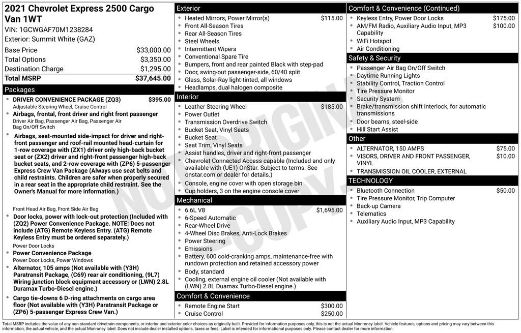 Used 2021 Chevrolet Express 2500 w/ Driver Convenience Package image 36