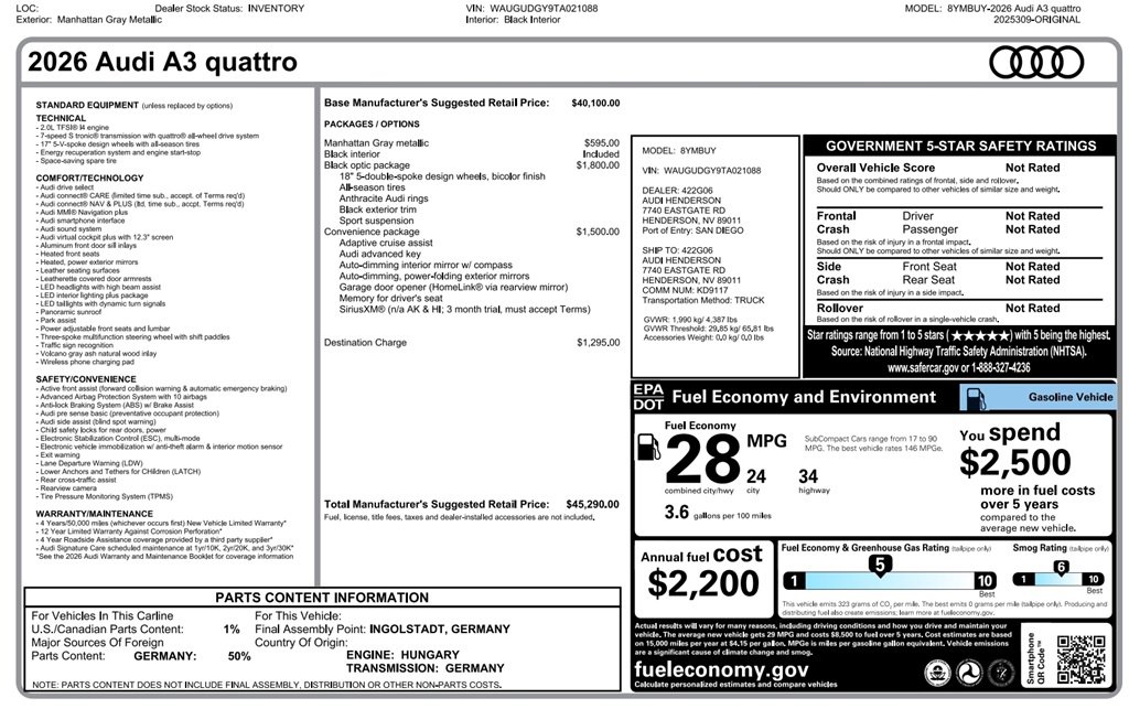 New 2026 Audi A3 2.0T Premium image 32