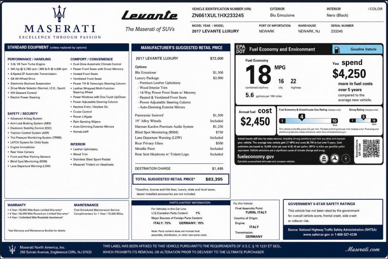 Used 2017 Maserati Levante w/ Luxury Package AWD/4WD image 12