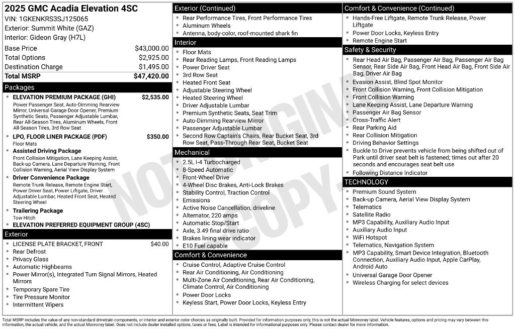 Used 2025 GMC Acadia Elevation w/ Elevation Premium Package FWD image 17