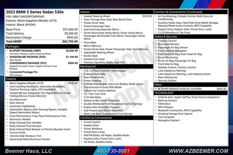 Used 2023 BMW 530e w/ M Sport Package RWD image 3
