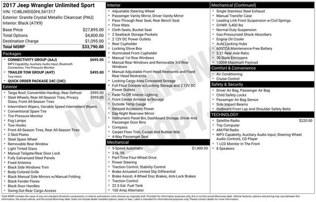 Used 2017 Jeep Wrangler Unlimited Sport w/ Connectivity Group AWD/4WD image 30