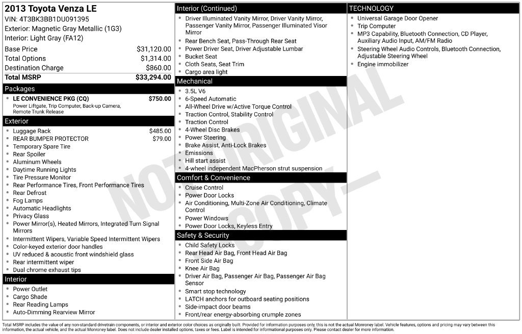 Used 2013 Toyota Venza LE w/ LE Convenience Pkg AWD/4WD image 6