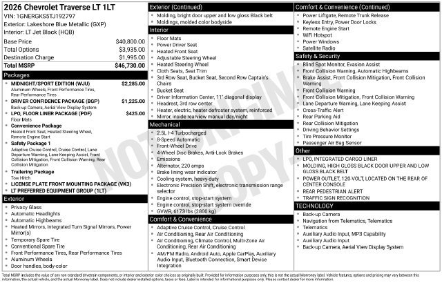Used 2026 Chevrolet Traverse LT w/ Midnight/Sport Edition FWD image 30