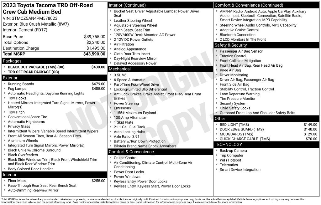 Used 2023 Toyota Tacoma TRD Off-Road w/ Black Out Package (TMS) AWD/4WD image 45