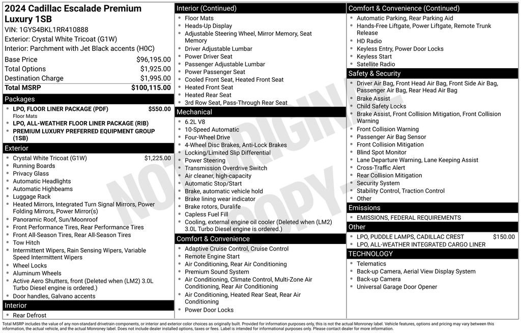 Used 2024 Cadillac Escalade Premium Luxury w/ LPO, Floor Liner Package image 12