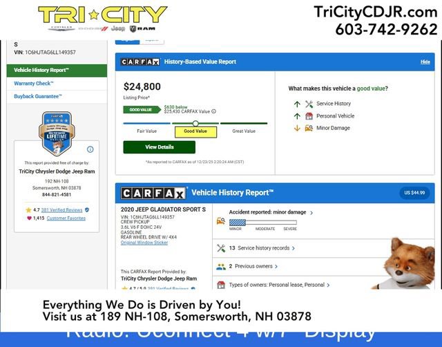 Used 2020 Jeep Gladiator Sport w/ Quick Order Package 24S image 11