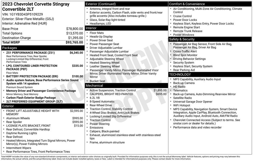 Used 2023 Chevrolet Corvette Stingray Preferred Conv w/ Z51 Performance Package RWD image 43