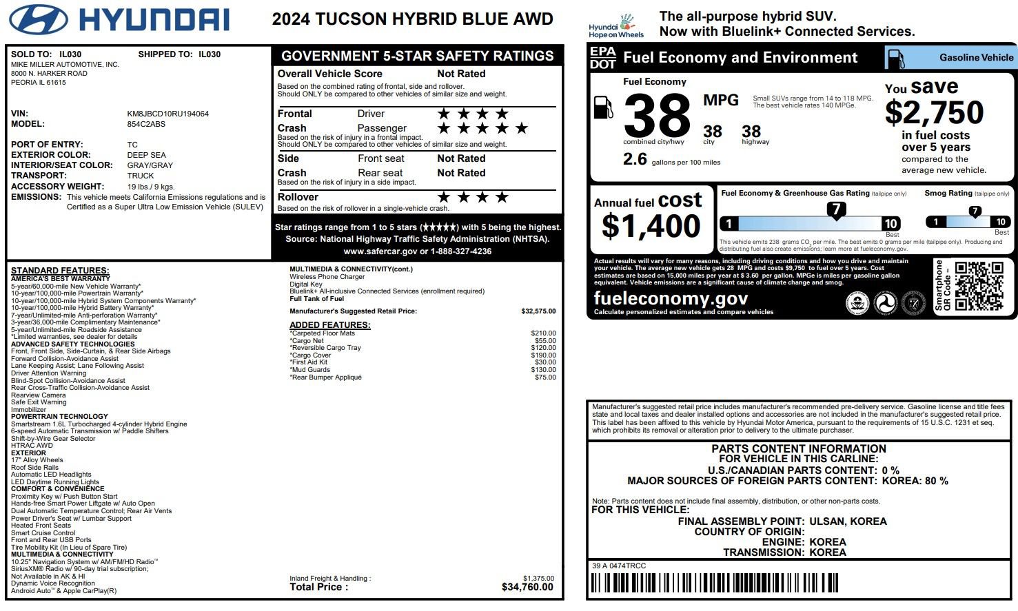 Used 2024 Hyundai Tucson Blue image 38