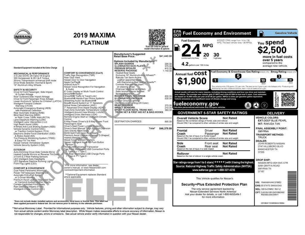 Used 2019 Nissan Maxima Platinum w/ Reserve Package FWD image 43