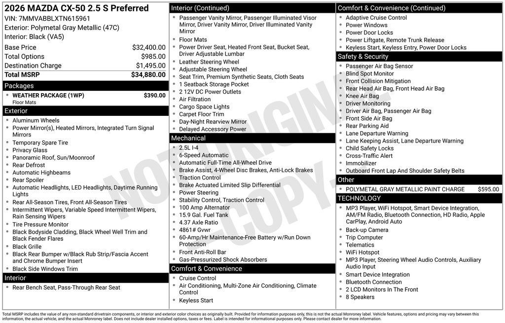 New 2026 MAZDA CX-50 AWD 2.5 S w/ Weather Package image 36