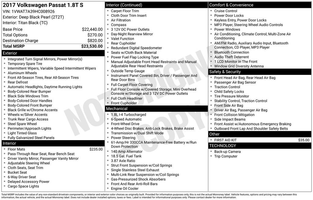 Used 2017 Volkswagen Passat 1.8T S image 26