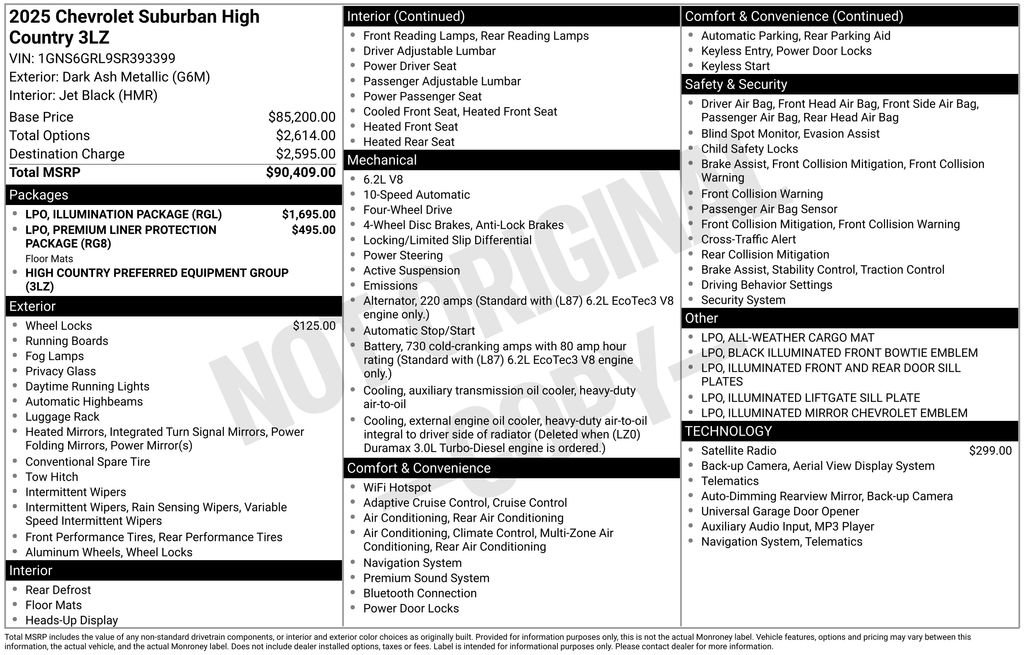 New 2025 Chevrolet Suburban High Country w/ LPO, Illumination Package AWD/4WD image 4