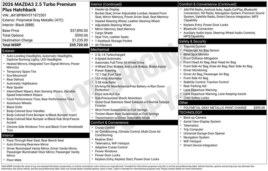 New 2026 MAZDA MAZDA3 Hatchback w/Premium Plus Pkg image 36