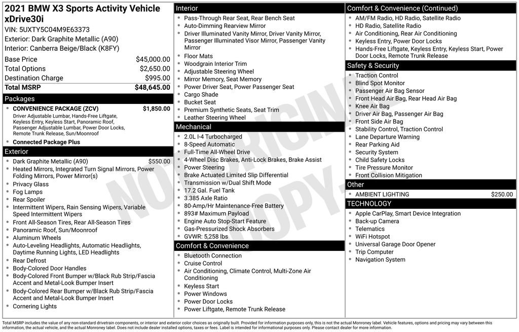 Used 2021 BMW X3 xDrive30i w/ Convenience Package image 2