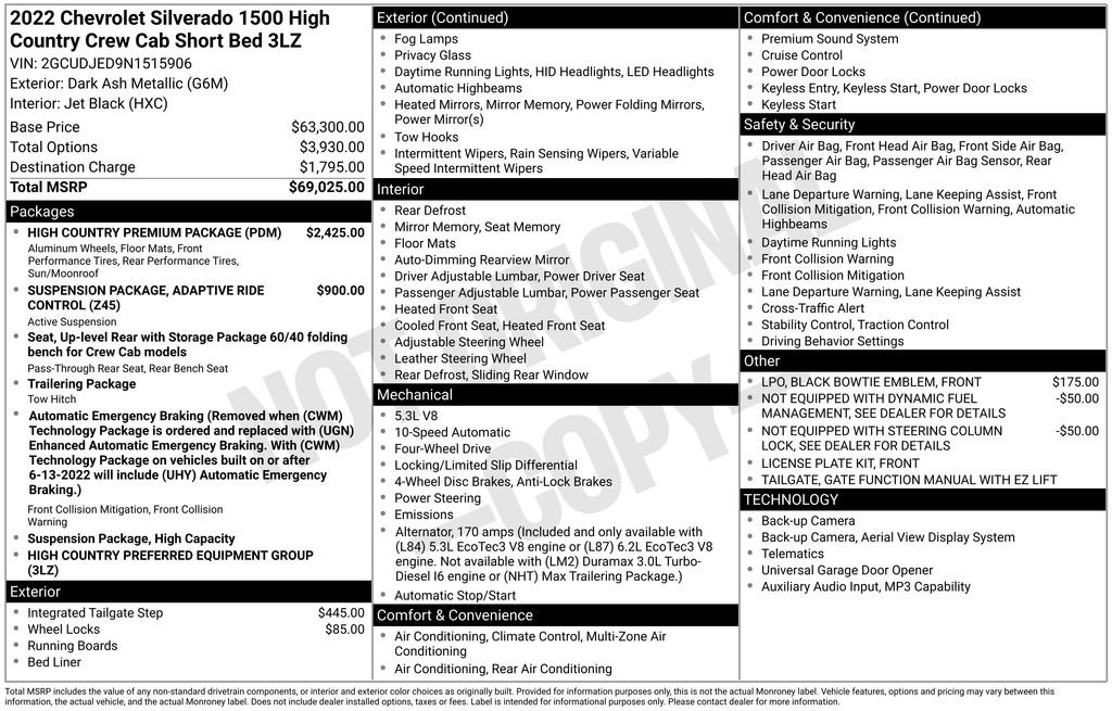 Used 2022 Chevrolet Silverado 1500 High Country w/ High Country Premium Package AWD/4WD image 2
