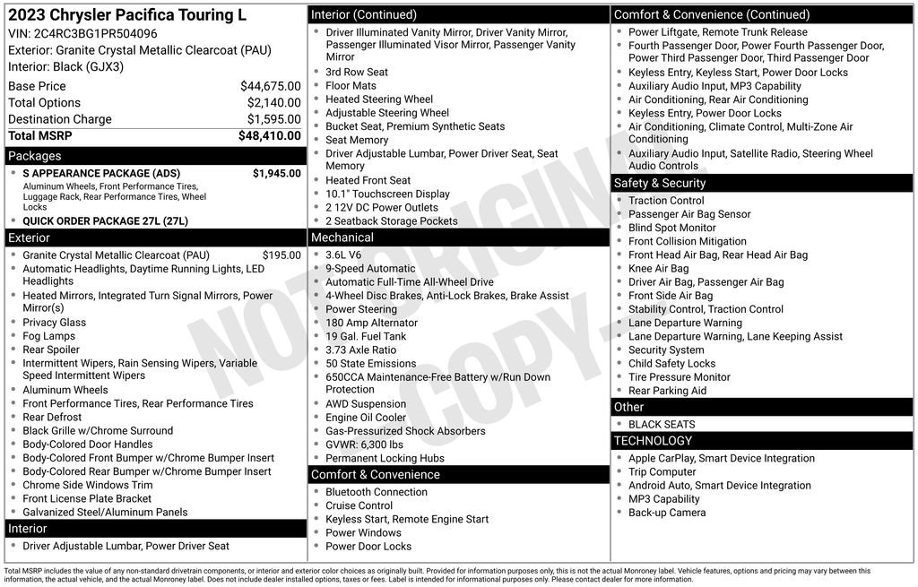 Used 2023 Chrysler Pacifica Touring-L w/ S Appearance Package AWD/4WD image 2