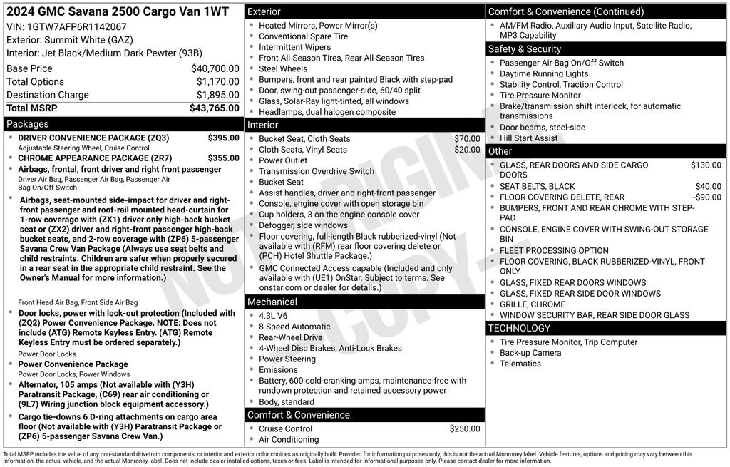 Used 2024 GMC Savana 2500 w/ Driver Convenience Package RWD image 16