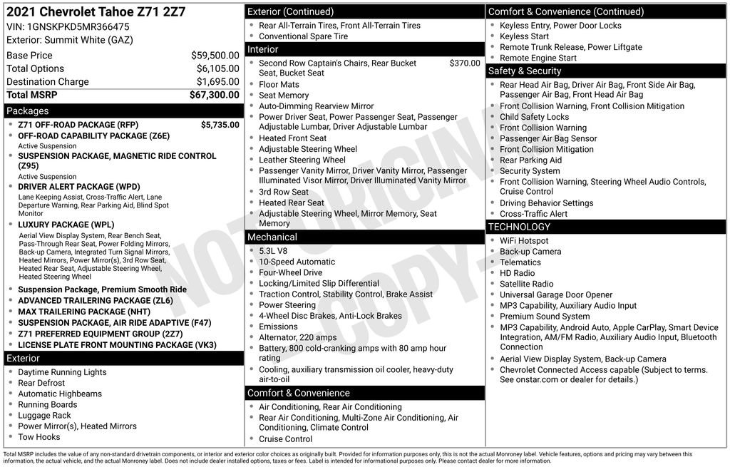 Certified 2021 Chevrolet Tahoe Z71 w/ Z71 Off-Road Package AWD/4WD image 40