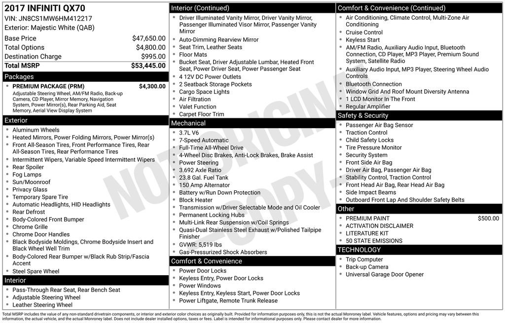 Used 2017 INFINITI QX70 AWD w/ Premium Package image 40