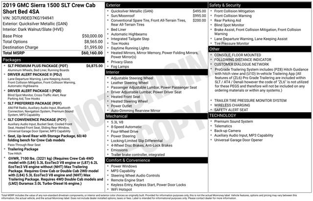 Used 2019 GMC Sierra 1500 SLT w/ SLT Premium Plus Package AWD/4WD image 30