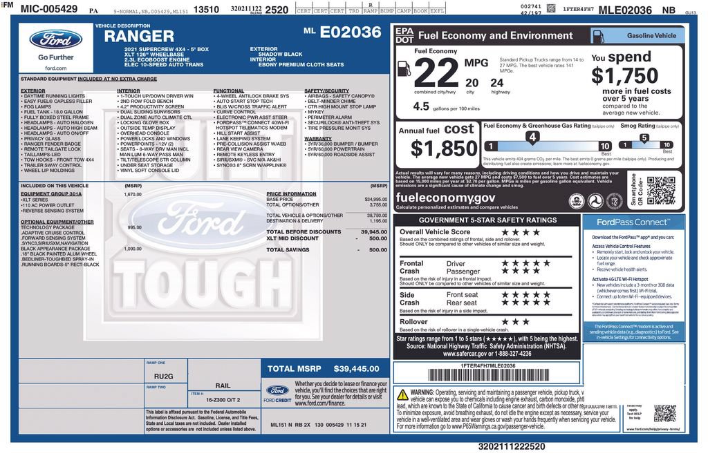 Certified 2021 Ford Ranger XLT w/ Equipment Group 301A Mid AWD/4WD image 43