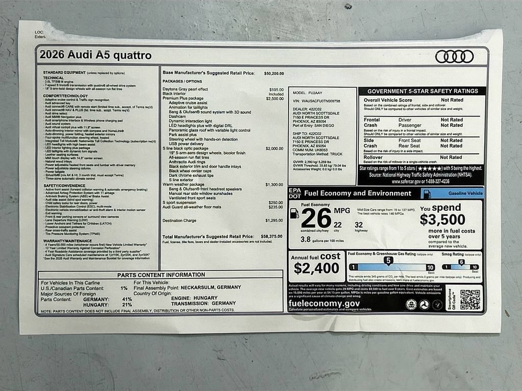 Used 2026 Audi A5 2.0T Premium w/ Premium Plus Package AWD/4WD image 35