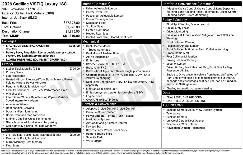 New 2026 Cadillac Vistiq Luxury w/ LPO, Floor Liner Package image 4