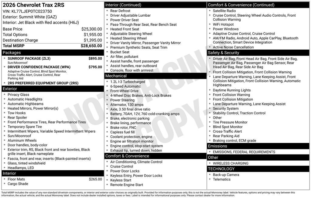 New 2026 Chevrolet Trax RS w/ Sunroof Package image 10