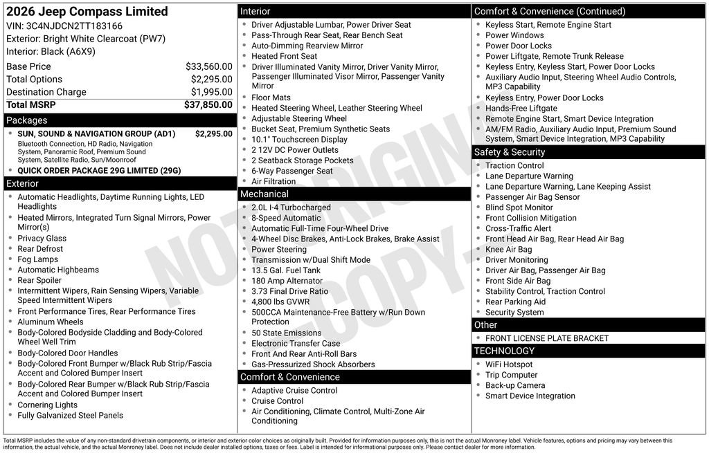 New 2026 Jeep Compass Limited w/ Sun, Sound & Navigation Group AWD/4WD image 33