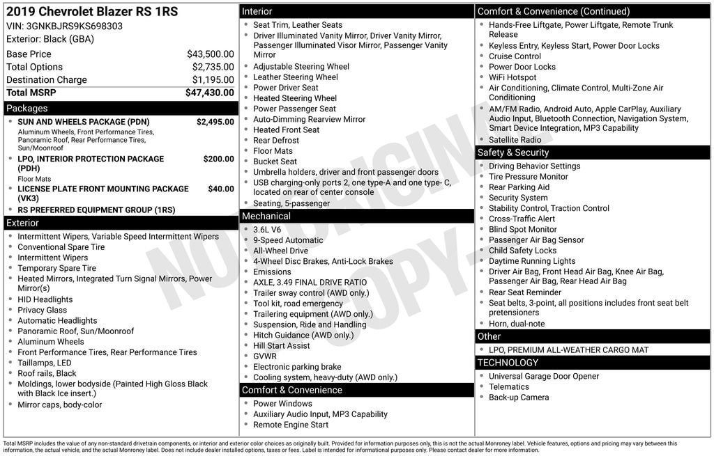 Certified 2019 Chevrolet Blazer RS w/ Sun and Wheels Package image 11