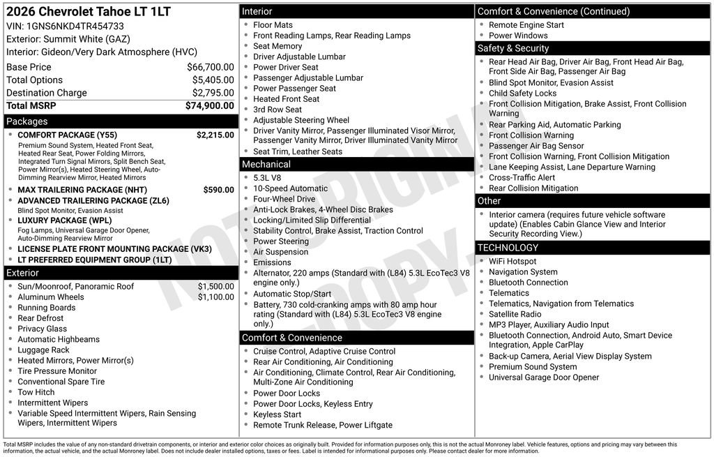 New 2026 Chevrolet Tahoe LT w/ Comfort Package AWD/4WD image 25