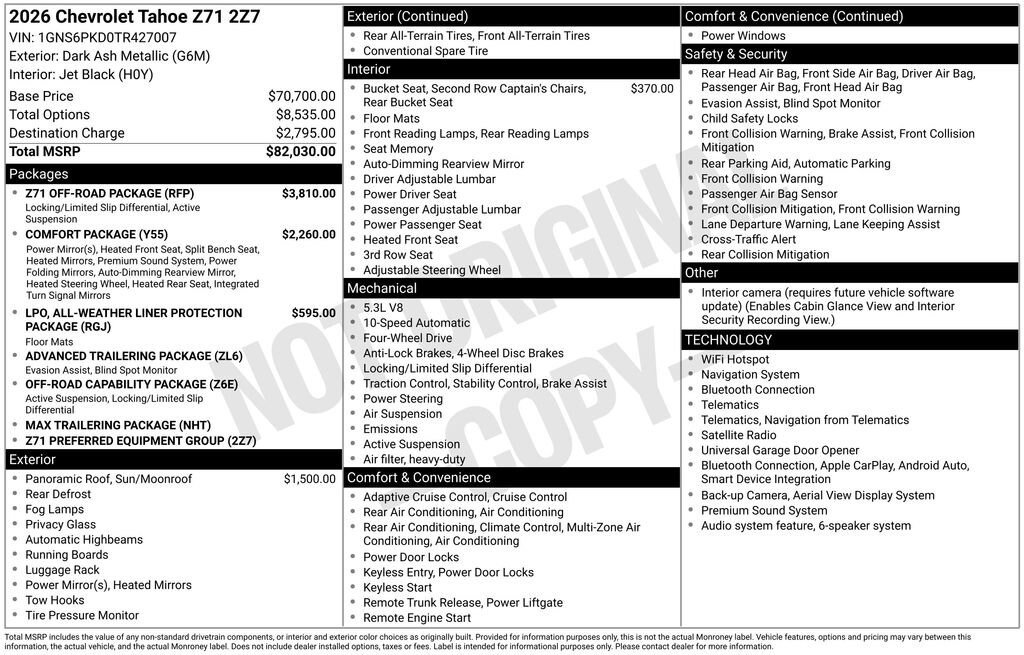 New 2026 Chevrolet Tahoe Z71 w/ Z71 Off-Road Package AWD/4WD image 11