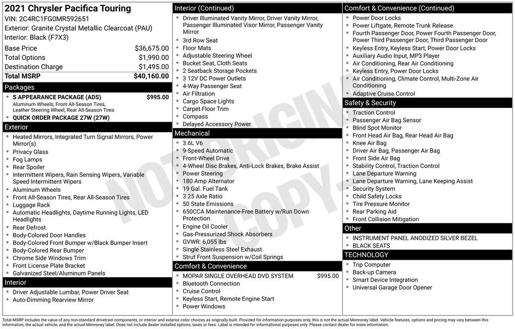 Used 2021 Chrysler Pacifica Touring w/ S Appearance Package image 37