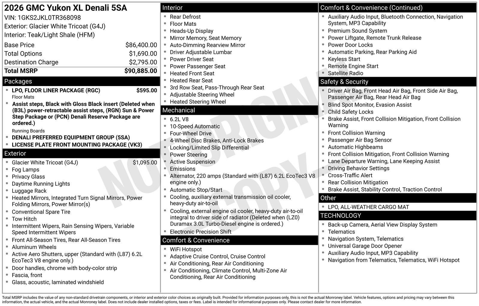 New 2026 GMC Yukon XL Denali w/ LPO, Floor Liner Package AWD/4WD image 9