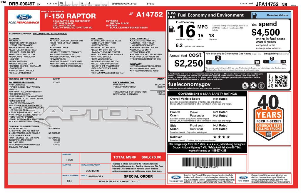 Used 2018 Ford F150 Raptor w/ Equipment Group 802A Luxury AWD/4WD image 13