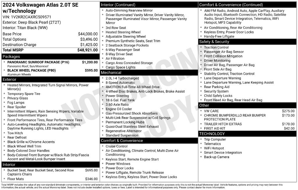 Used 2024 Volkswagen Atlas SE w/ Panoramic Sunroof Package AWD/4WD image 3