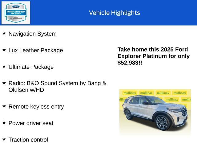 Certified 2025 Ford Explorer Platinum w/ Ultimate Package image 10