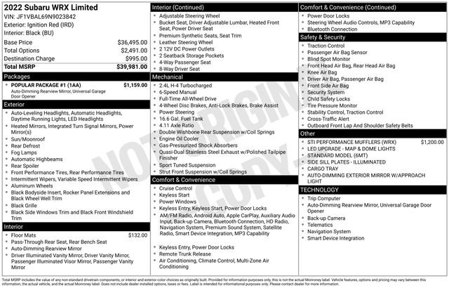 Used 2022 Subaru WRX Limited w/ Popular Package #1 image 41