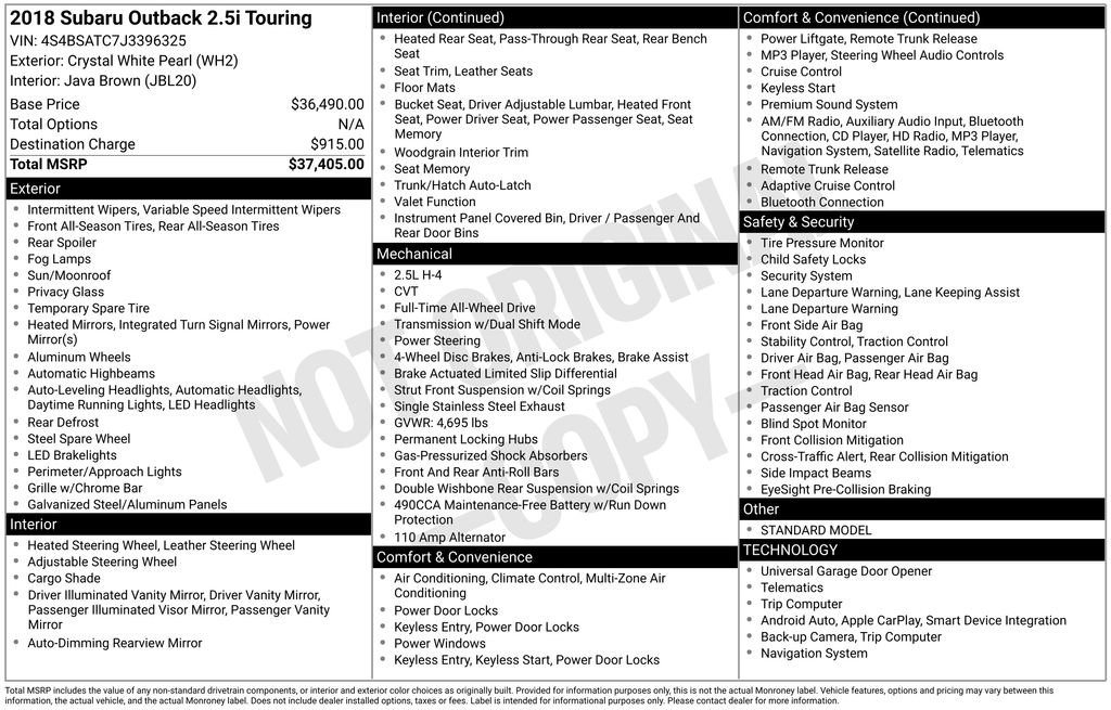 Used 2018 Subaru Outback 2.5i Touring image 11