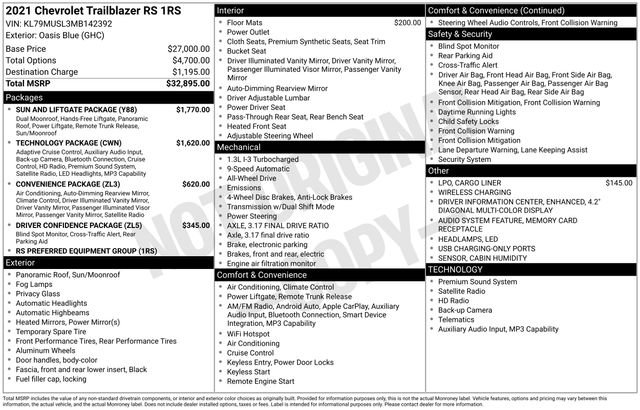Used 2021 Chevrolet TrailBlazer RS w/ Sun and Liftgate Package AWD/4WD image 43