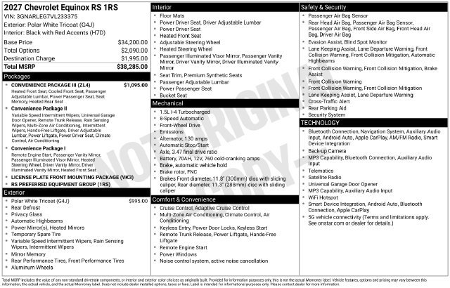 New 2027 Chevrolet Equinox RS w/ Convenience Package III FWD image 2