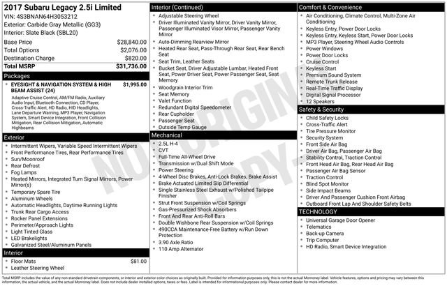 Used 2017 Subaru Legacy 2.5i Limited image 2