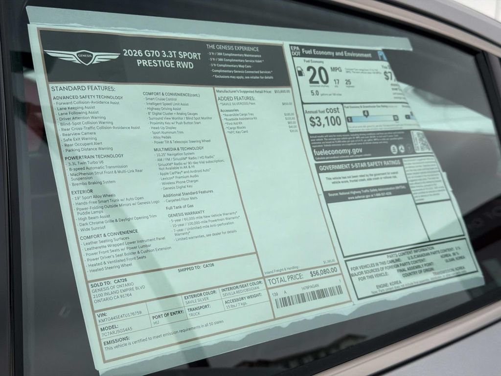 New 2026 Genesis G70 3.3T Sport Prestige RWD image 21